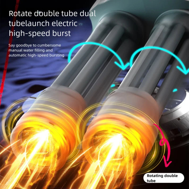 Electric Gatling Water Gun Toy with Rotating Gun Barrel Lights Big Capacity Water Pistol Spray Blaster Pool Toys for Kids Adult